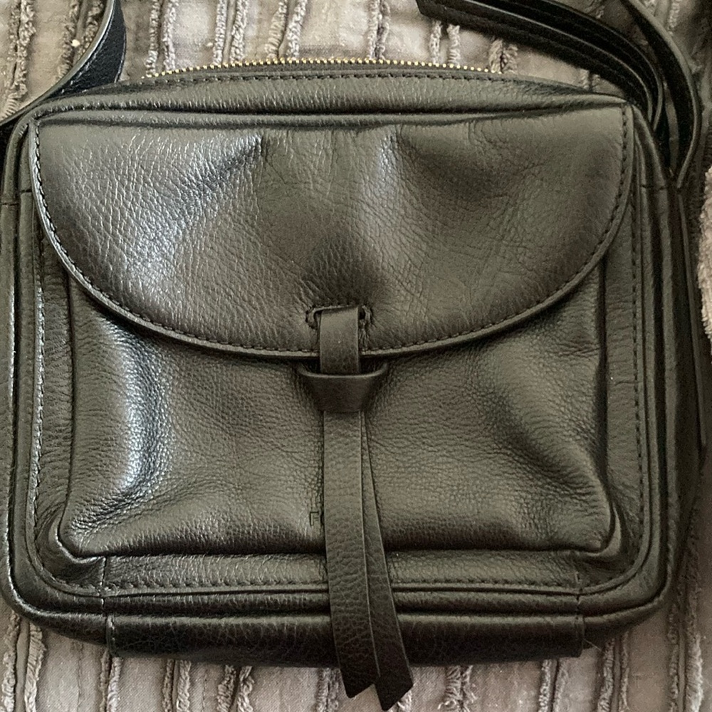 Black Messenger Bag with Leather Material and Textured Finish